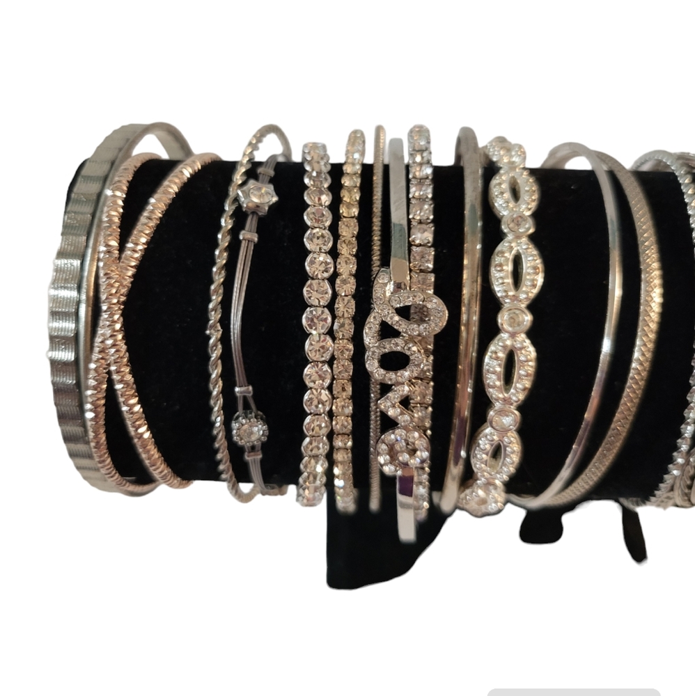 Silvertone Rhinestone Bangle Bracelet Set 28 - image 3